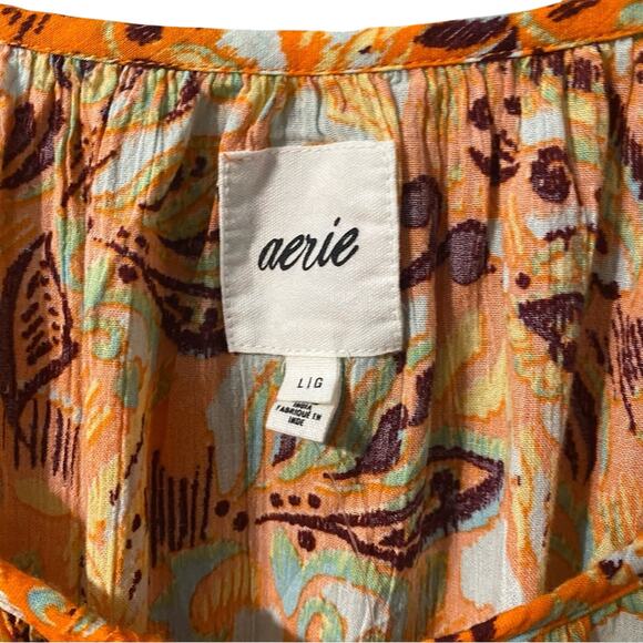 NWT Aerie Vibrant Orange Floral Mini Dress large 100% cotton boho flutter sleeve - Picture 3 of 10